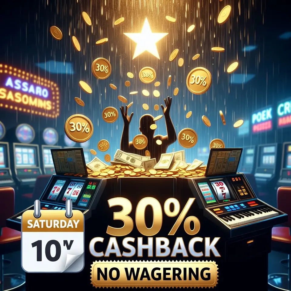 Weekly cashback up to 30% on slot losses with no wagering requirements