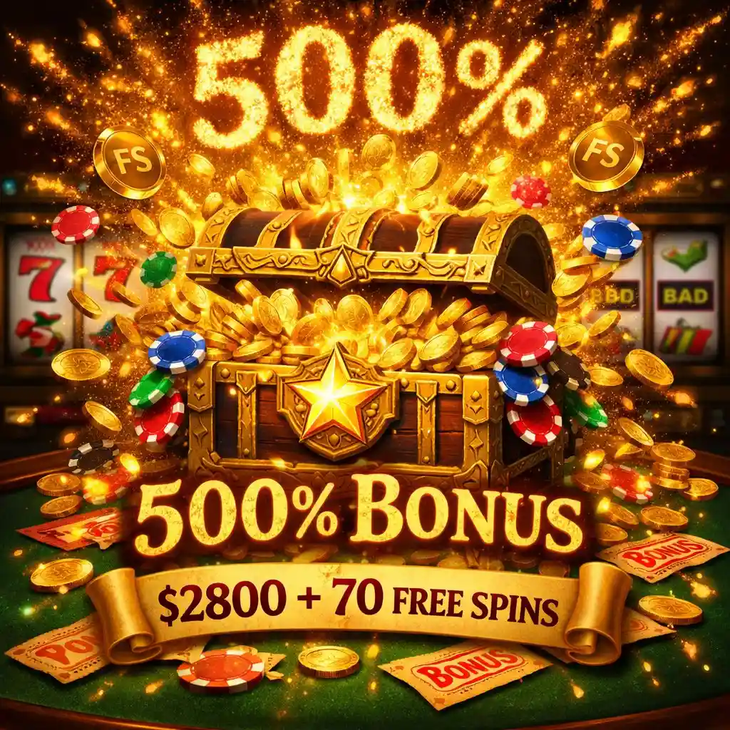 Lucky Star mega bonus - up to 500% on deposits plus 70 free spins for new players